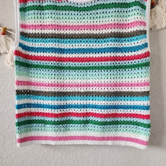 Talbots Crochet Knit Multicolor Crewneck Sleeveless Sweater Sunset Stripe Boho L - Picture 6 of 11